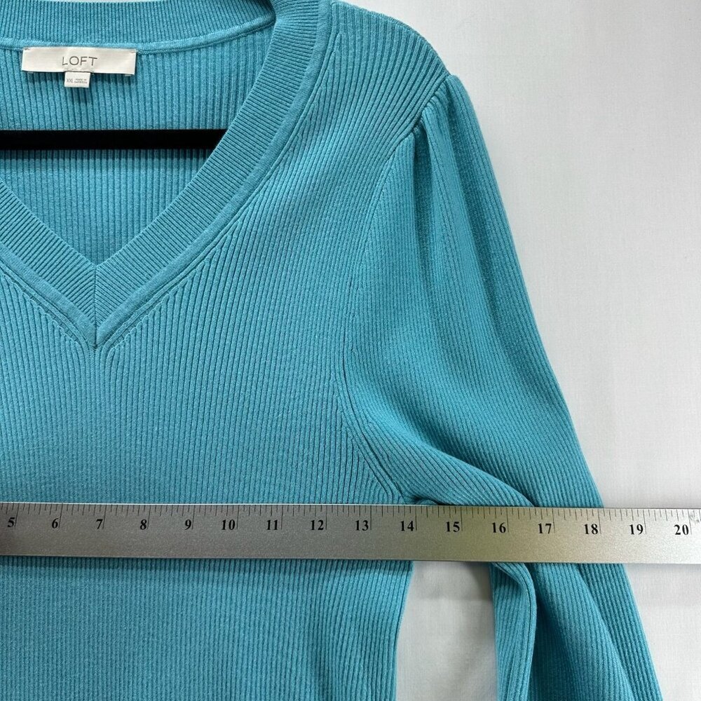 Loft Sweater Women Sz 2XL Pullover Long Sleeve V-Neck Ribbed Stretchy Turquoise - Picture 7 of 11